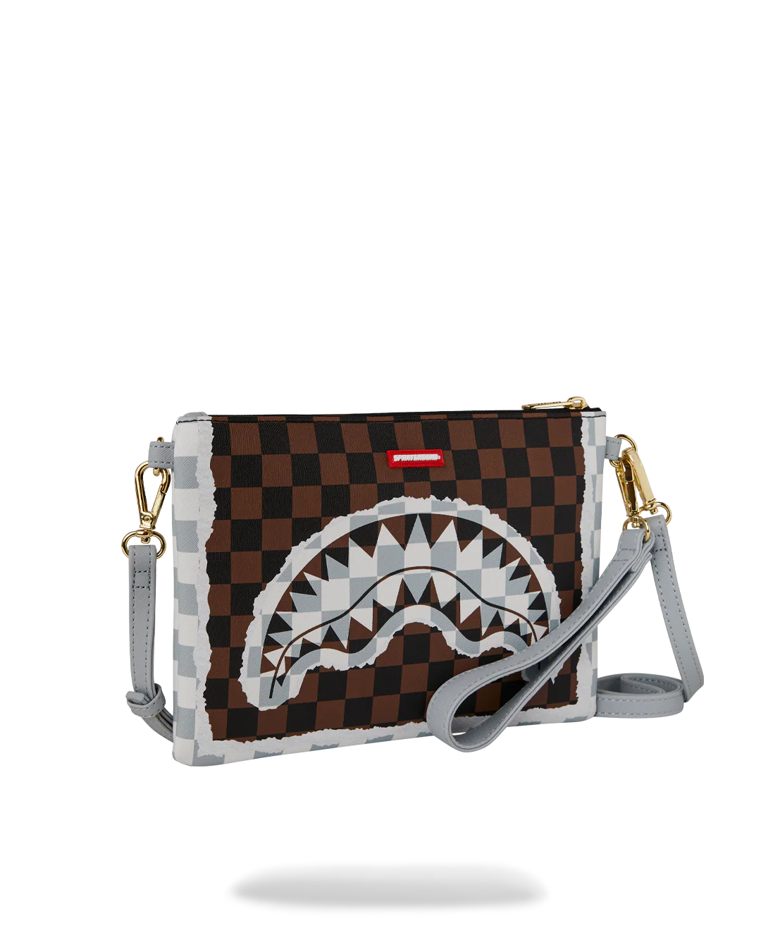 CREAM AND BROWN TEAR CHECK CROSSOVER CLUTCH - Image 2
