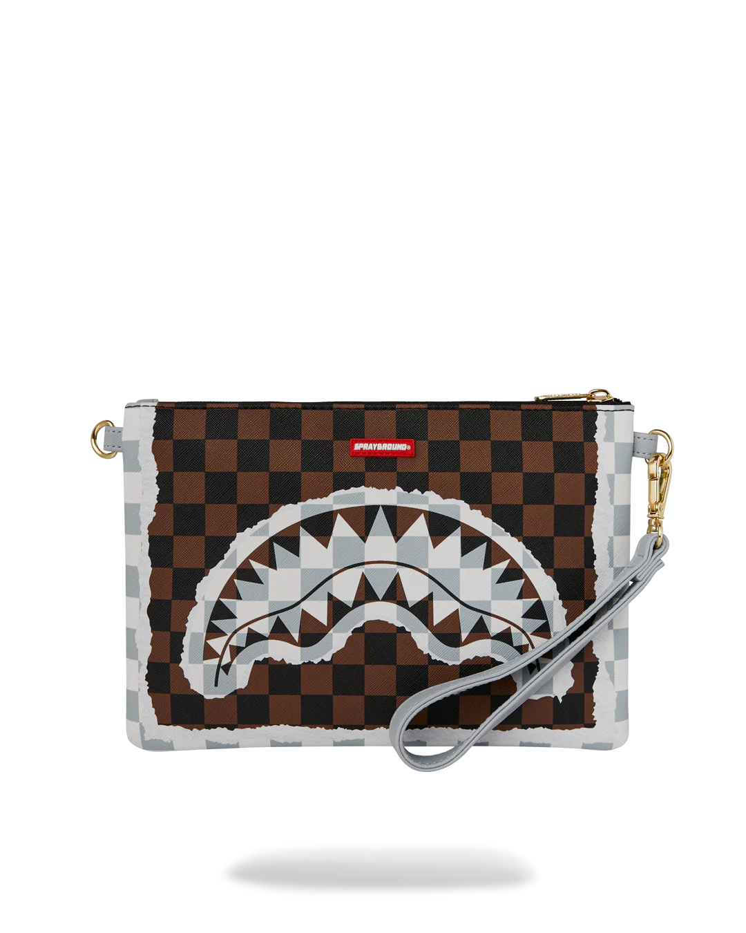 CREAM AND BROWN TEAR CHECK CROSSOVER CLUTCH - Image 4